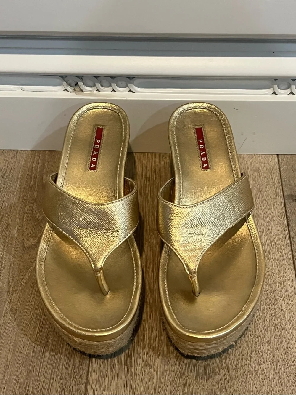 Prada Sport Gold Espadrille Sandals